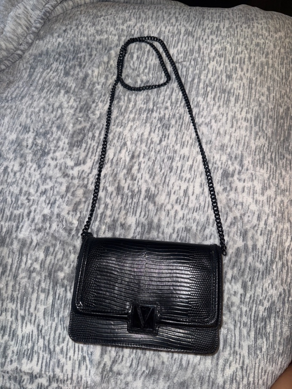Victoria's Secret Black Textured Chain Strap Crossbody Bag